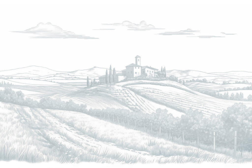 Landschaft mit einem Haus und Bäumen Landschaft mit einem Haus und Bäumen