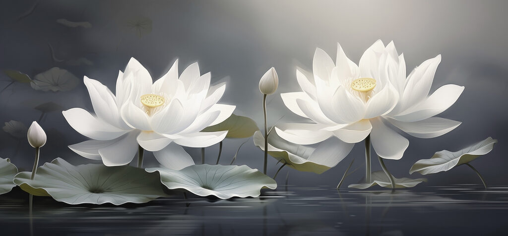 Gruppe von weißen Blumen im Wasser Gruppe von weißen Blumen im Wasser