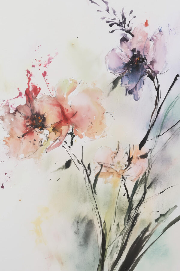 Malerei von Blumen auf einer weißen Fläche Malerei von Blumen auf einer weißen Fläche
