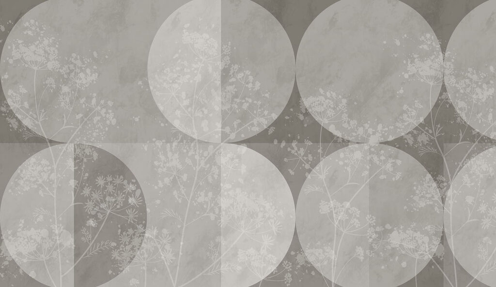 Grey and white wallpaper with white circles and flowers Grey and white wallpaper with white circles and flowers