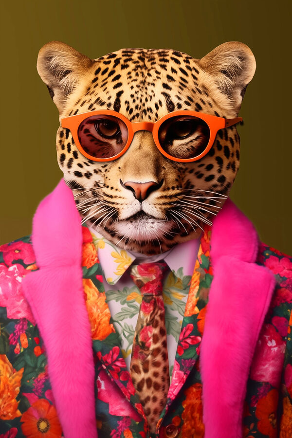Leopard im Anzug und mit Sonnenbrille Leopard im Anzug und mit Sonnenbrille