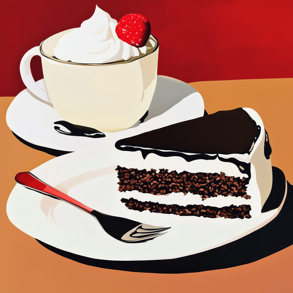 Ein Stück Kuchen und eine Tasse Kaffee Ein Stück Kuchen und eine Tasse Kaffee