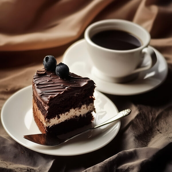 Ein Stück Kuchen und eine Tasse Kaffee Ein Stück Kuchen und eine Tasse Kaffee