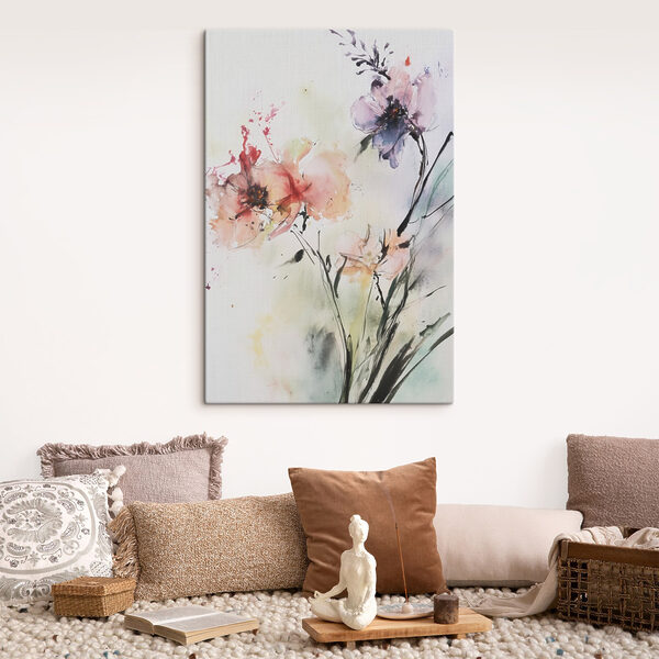 Malerei von Blumen auf einer weißen Fläche Malerei von Blumen auf einer weißen Fläche