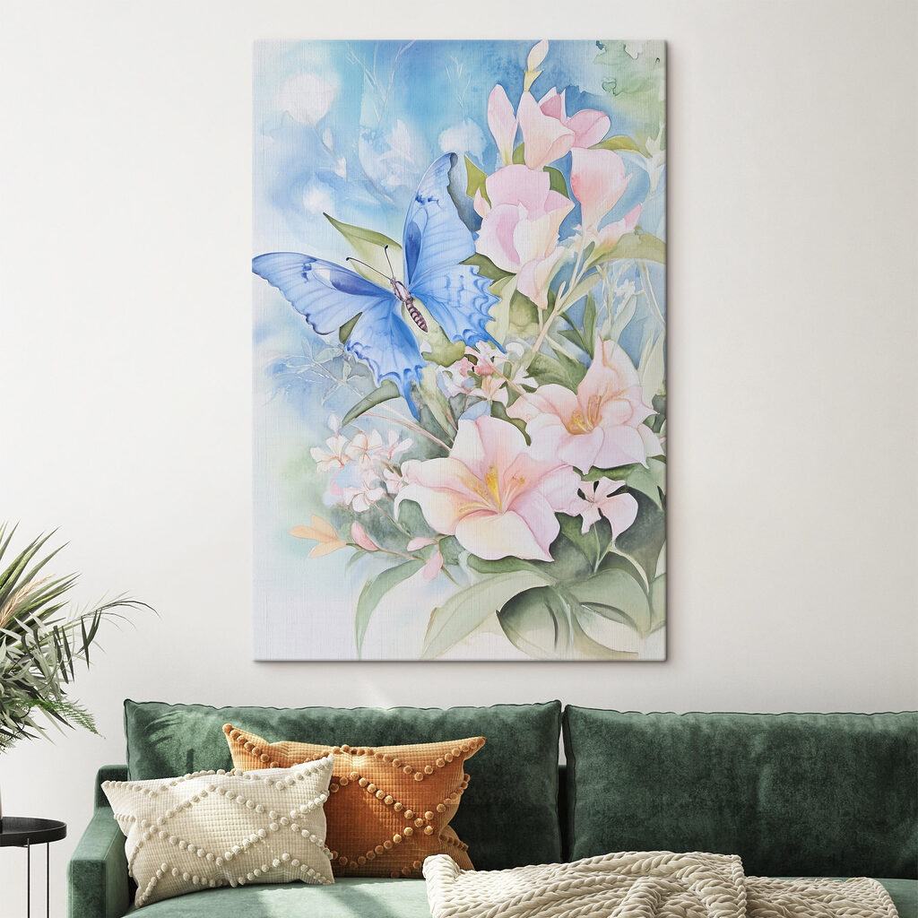 Painting of a butterfly on flowers