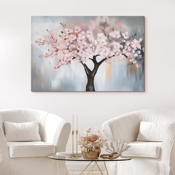Wandbilder Gemälde eines Baumes mit rosa Blumen Wandbilder Gemälde eines Baumes mit rosa Blumen