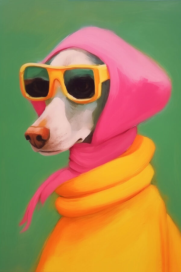 Hund mit rosa Halstuch und Sonnenbrille Hund mit rosa Halstuch und Sonnenbrille