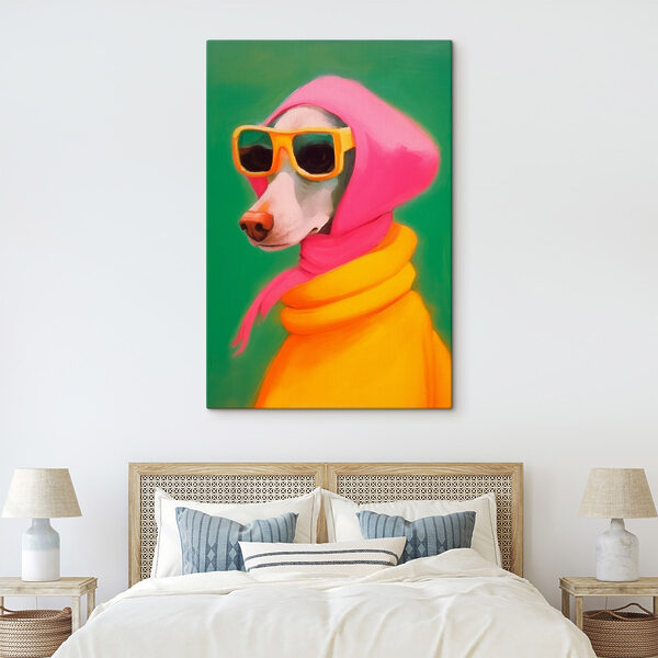 Hund mit rosa Halstuch und Sonnenbrille Hund mit rosa Halstuch und Sonnenbrille