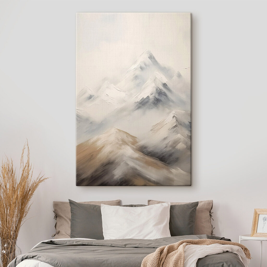 Painting of mountains with snow
