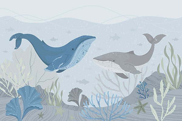 Wal und Walfisch schwimmen im Meer Wal und Walfisch schwimmen im Meer