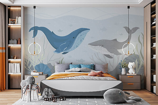 Wal und Walfisch schwimmen im Meer Wal und Walfisch schwimmen im Meer