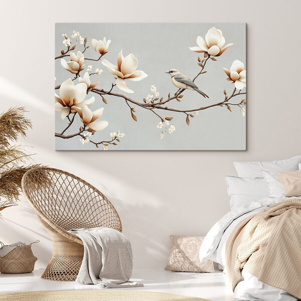 Vogel auf einem Zweig mit Blumen Vogel auf einem Zweig mit Blumen