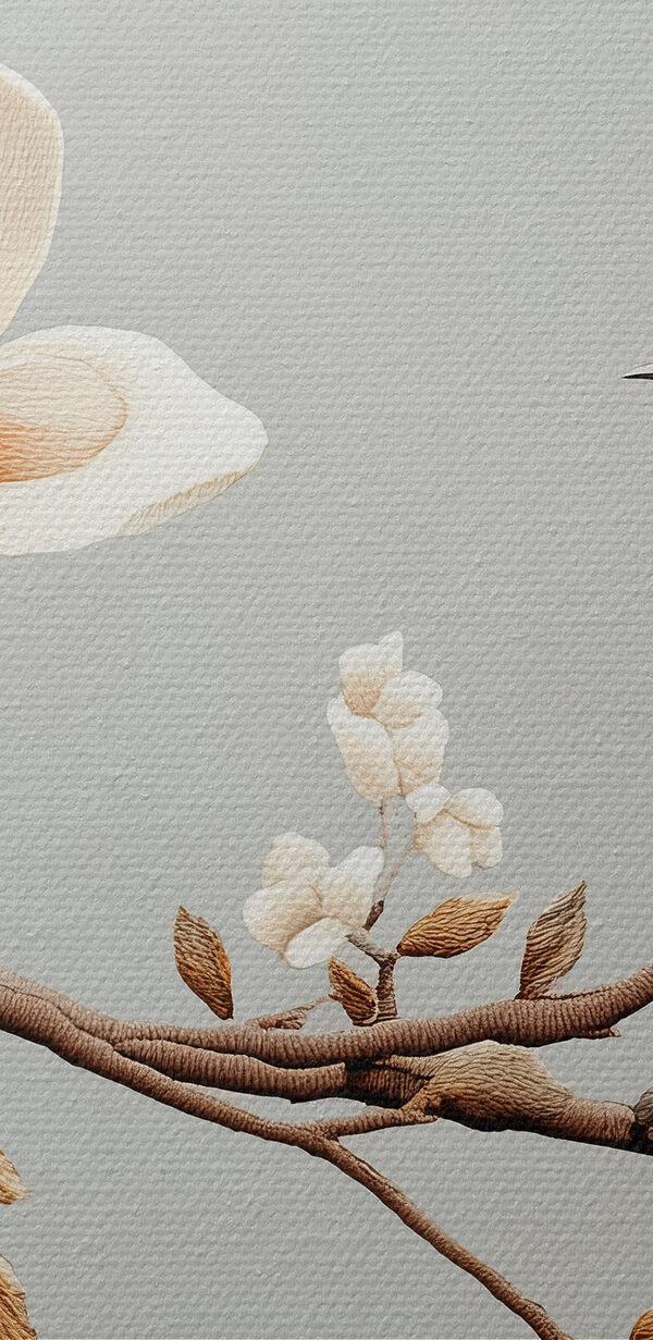 Vogel auf einem Zweig mit Blumen Vogel auf einem Zweig mit Blumen