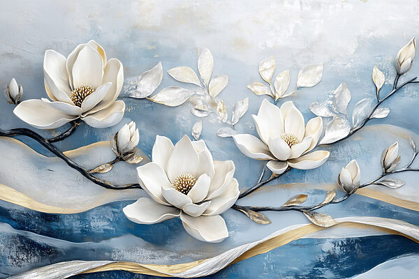 Weiße Blumen auf blauem Hintergrund Weiße Blumen auf blauem Hintergrund