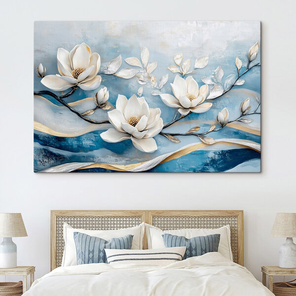 Weiße Blumen auf blauem Hintergrund Weiße Blumen auf blauem Hintergrund