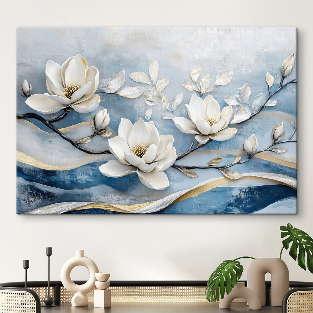 White flowers on a blue background White flowers on a blue background