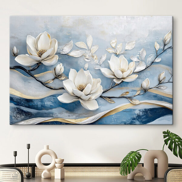 Weiße Blumen auf blauem Hintergrund Weiße Blumen auf blauem Hintergrund