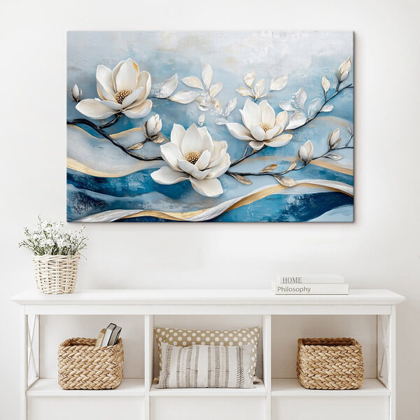 Weiße Blumen auf blauem Hintergrund Weiße Blumen auf blauem Hintergrund
