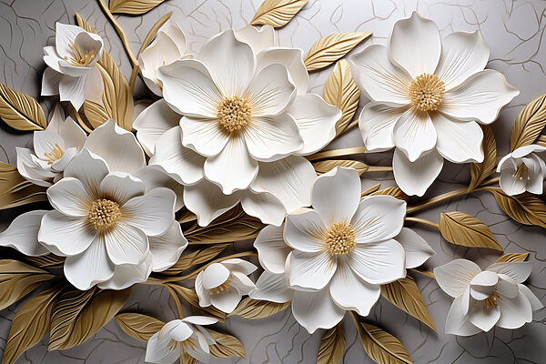 Group of white flowers and leaves