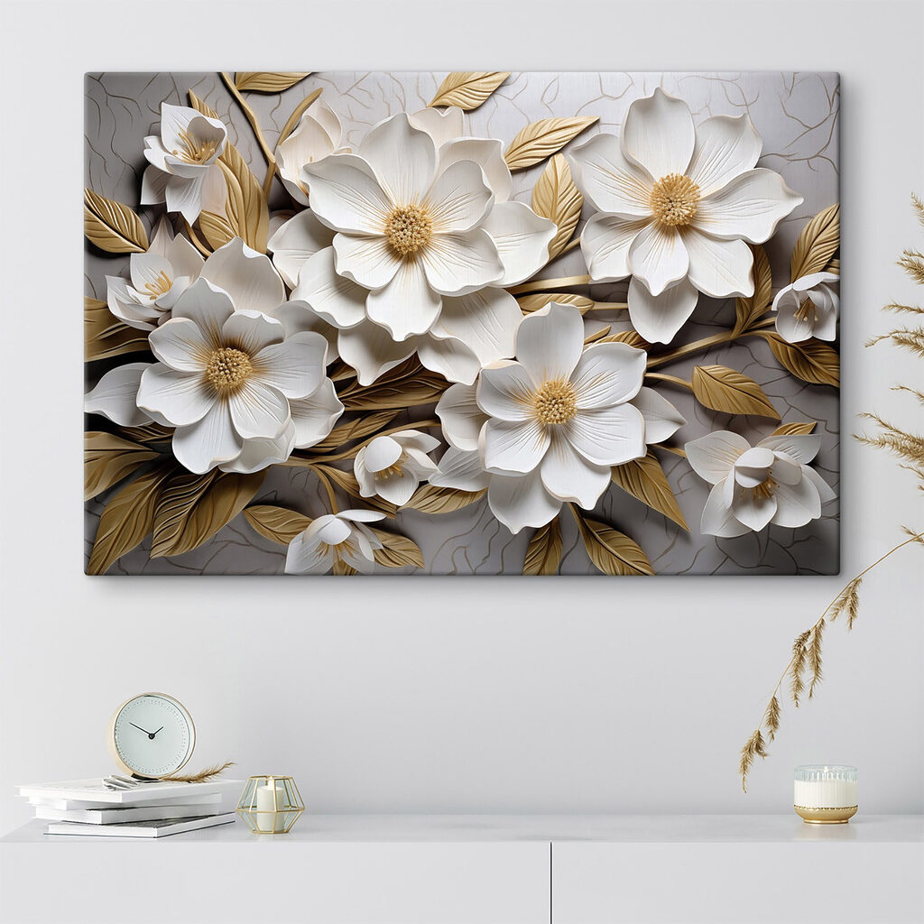 Group of white flowers and leaves