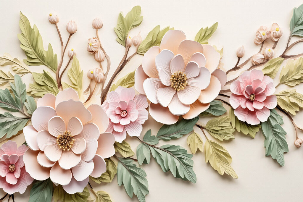 Paper flowers and leaves