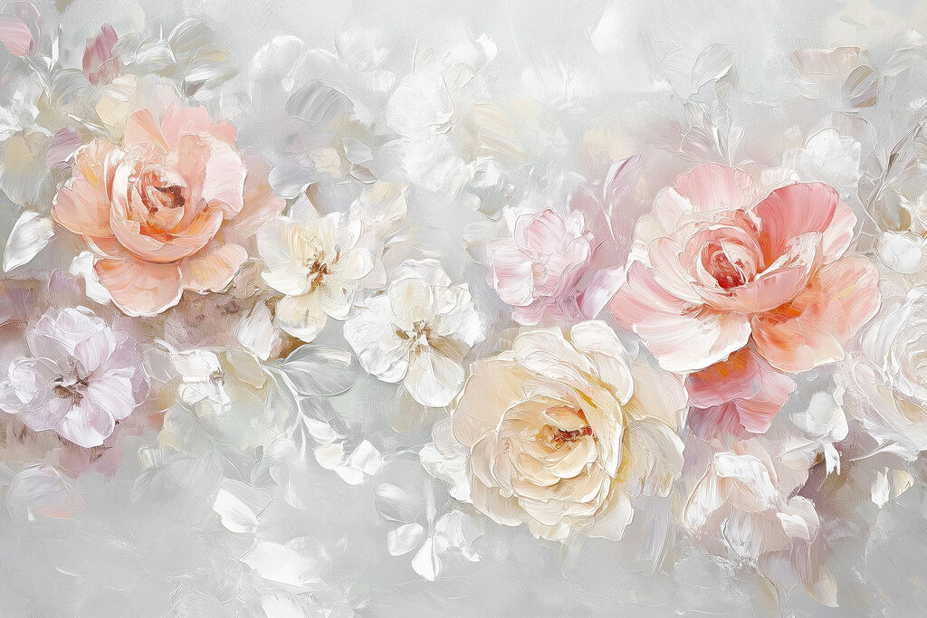 Malerei von Blumen auf einer weißen Fläche Malerei von Blumen auf einer weißen Fläche