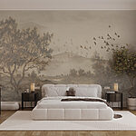 Fototapeten Landschaft mit Bäumen und einem Fluss