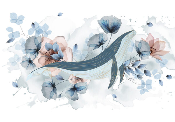 Walfisch mit Blumen und Blättern Walfisch mit Blumen und Blättern