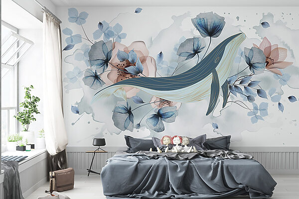 Walfisch mit Blumen und Blättern Walfisch mit Blumen und Blättern