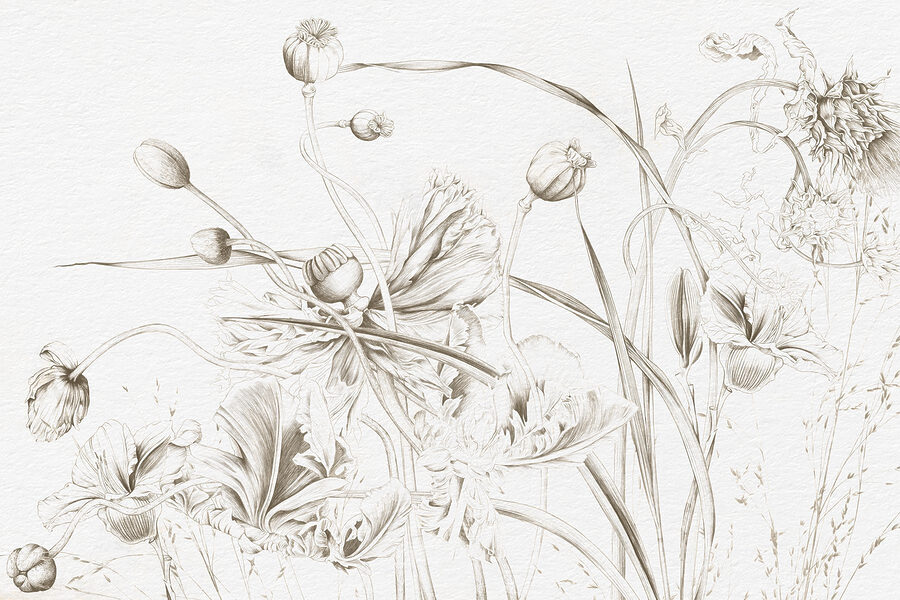 Zeichnung von Blumen und Blättern