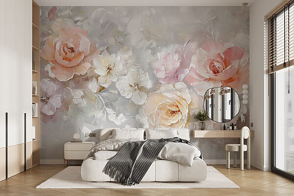 Malerei von Blumen auf einer weißen Fläche Malerei von Blumen auf einer weißen Fläche
