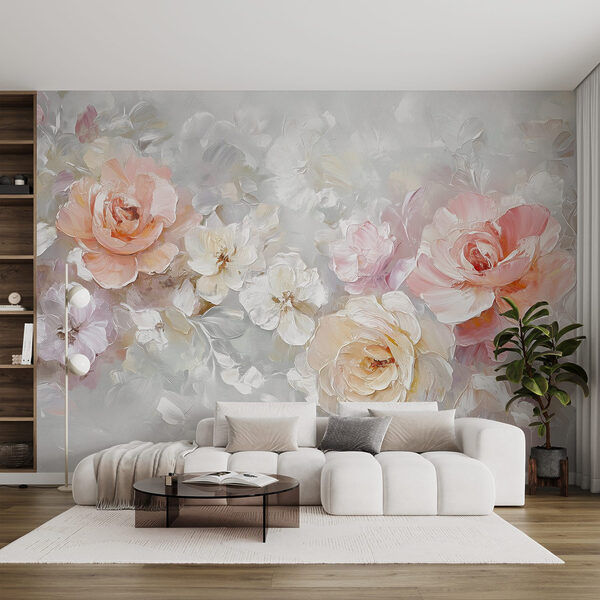 Malerei von Blumen auf einer weißen Fläche Malerei von Blumen auf einer weißen Fläche