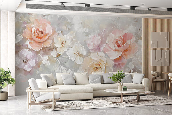 Malerei von Blumen auf einer weißen Fläche Malerei von Blumen auf einer weißen Fläche