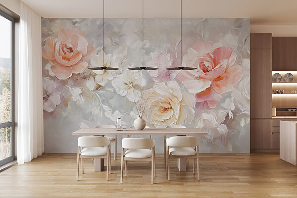 Malerei von Blumen auf einer weißen Fläche Malerei von Blumen auf einer weißen Fläche