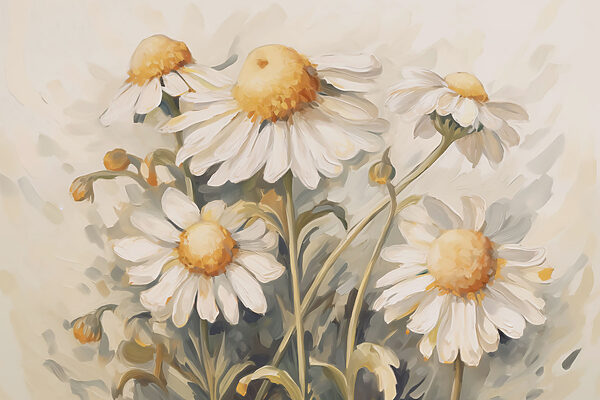 Malerei von weißen und gelben Blumen Malerei von weißen und gelben Blumen