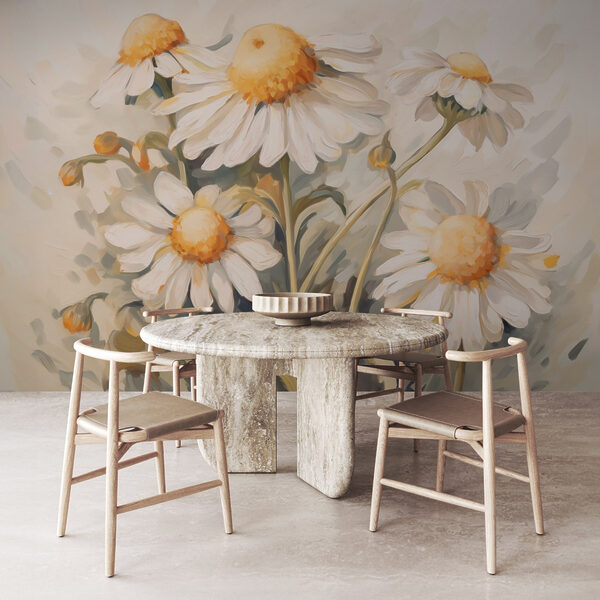 Malerei von weißen und gelben Blumen Malerei von weißen und gelben Blumen