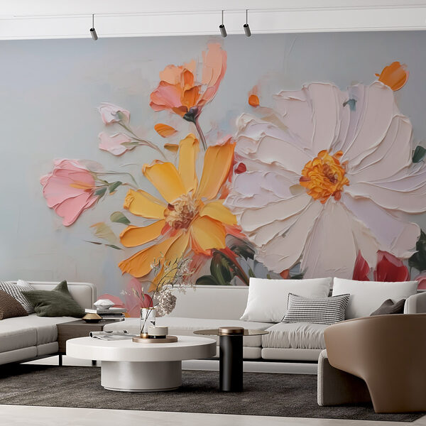 Malerei von Blumen auf einer weißen Fläche Malerei von Blumen auf einer weißen Fläche