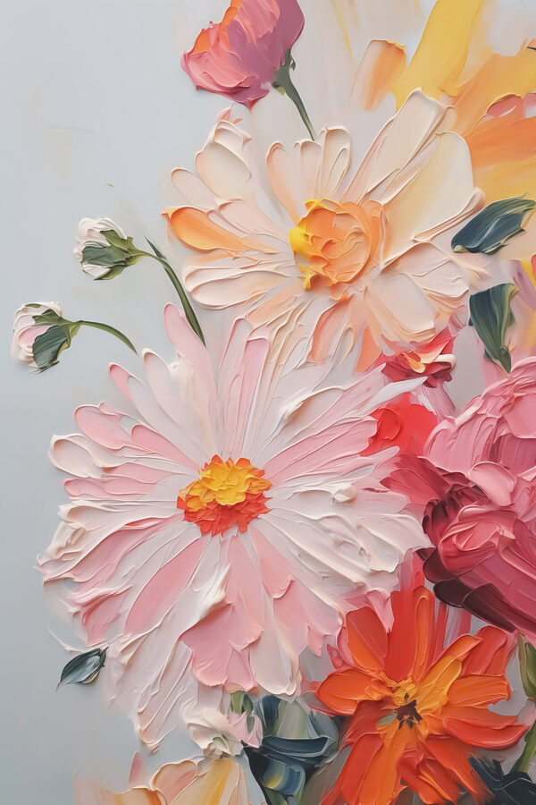 Malerei von Blumen auf einer weißen Fläche Malerei von Blumen auf einer weißen Fläche