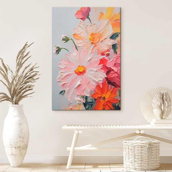 Malerei von Blumen auf einer weißen Fläche Malerei von Blumen auf einer weißen Fläche