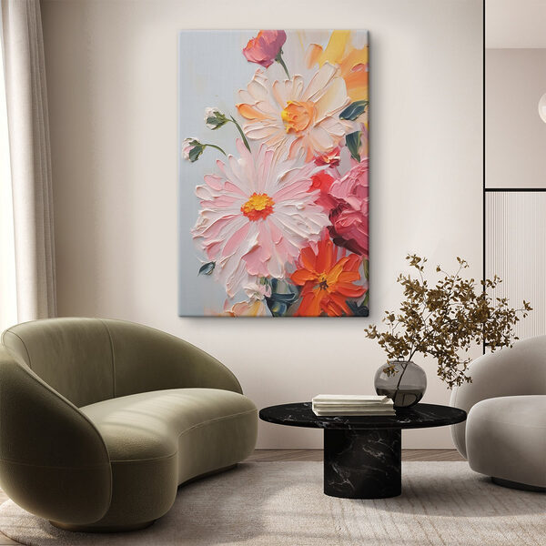 Malerei von Blumen auf einer weißen Fläche Malerei von Blumen auf einer weißen Fläche