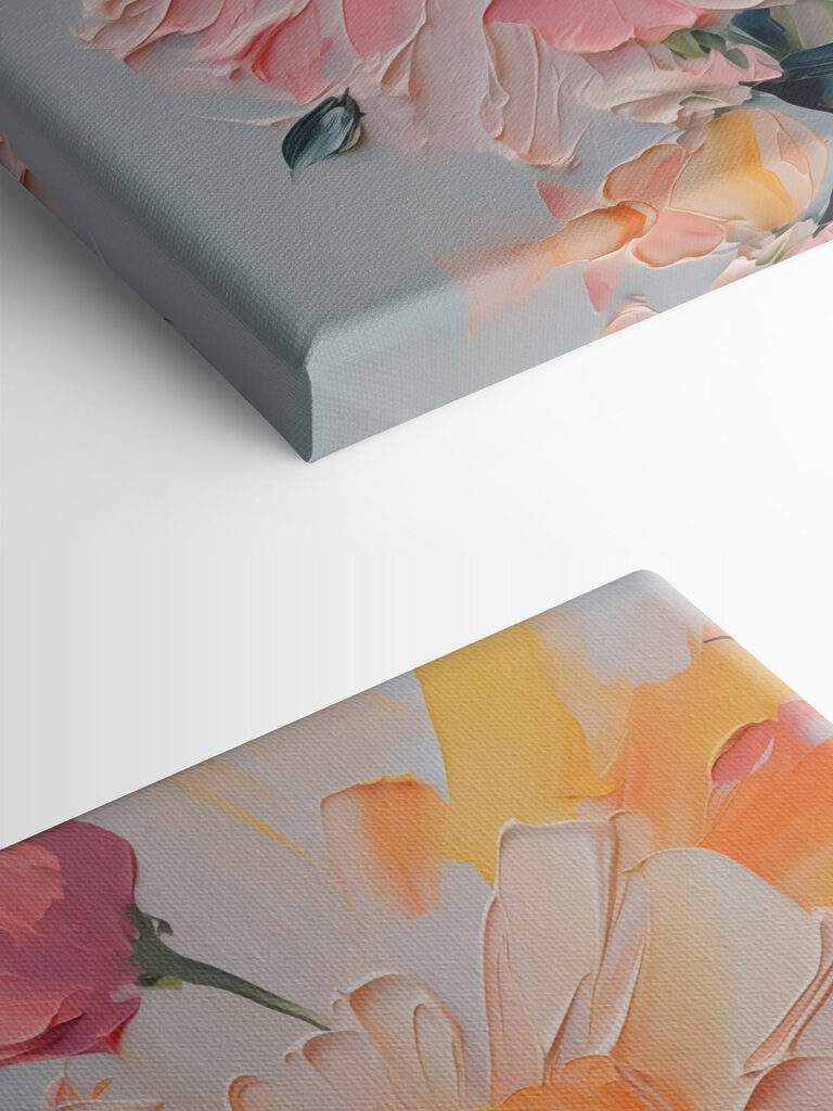 Painting of flowers on a white surface