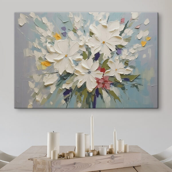 Malerei von Blumen auf einer blauen Fläche Wandbilder Malerei von Blumen auf einer blauen Fläche