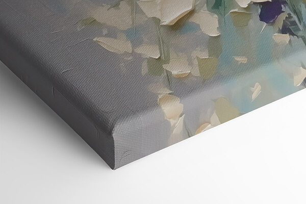 Painting of flowers on a blue surface