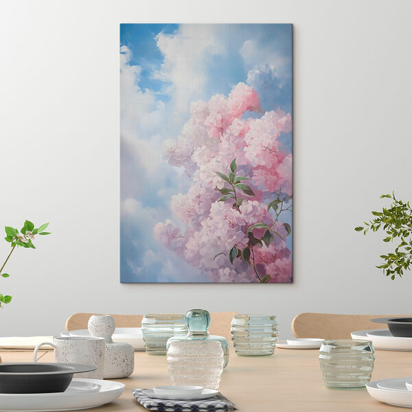 Gemälde eines Baumes mit rosa Blumen Gemälde eines Baumes mit rosa Blumen
