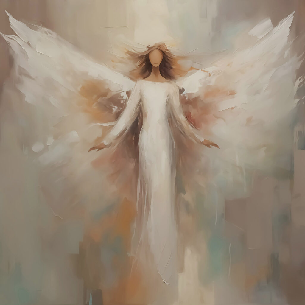 Painting of a woman with wings