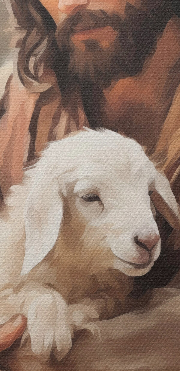 Gemälde eines Mannes, der ein Lamm hält Gemälde eines Mannes, der ein Lamm hält