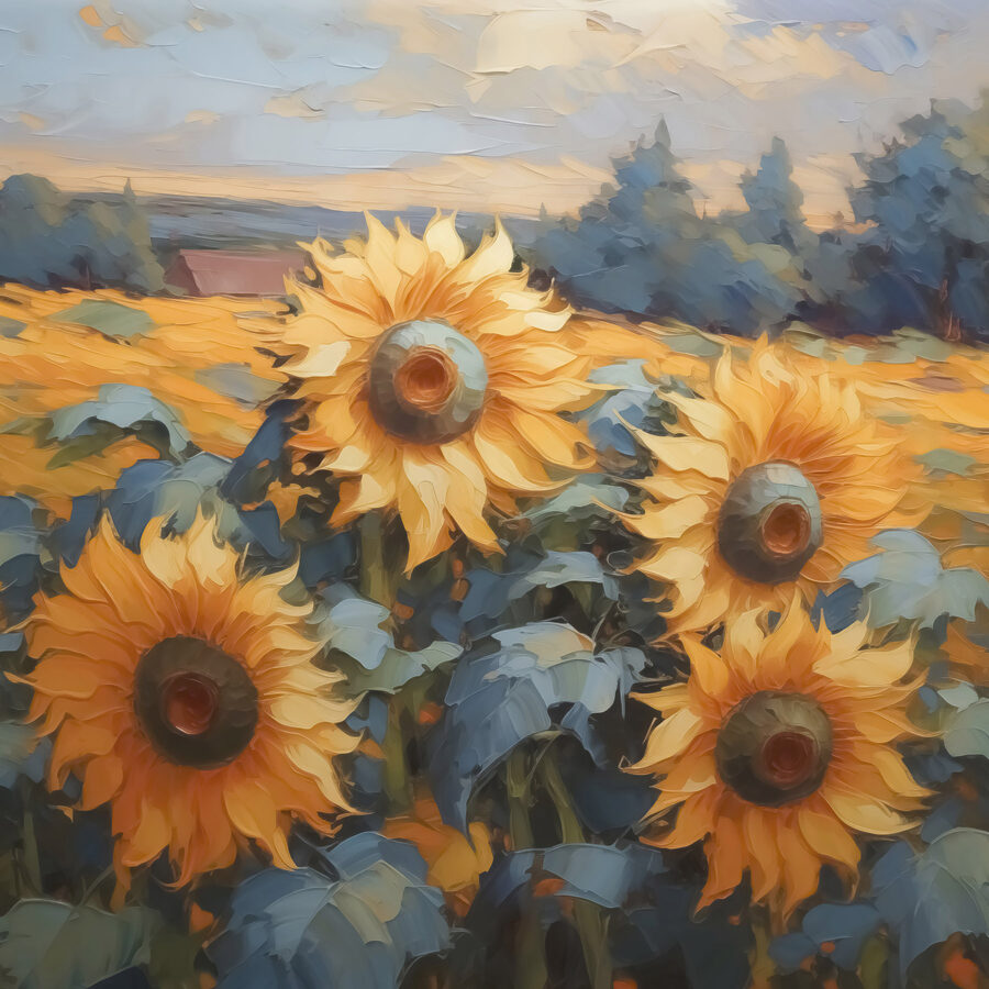 Gemälde von Sonnenblumen auf einem Feld