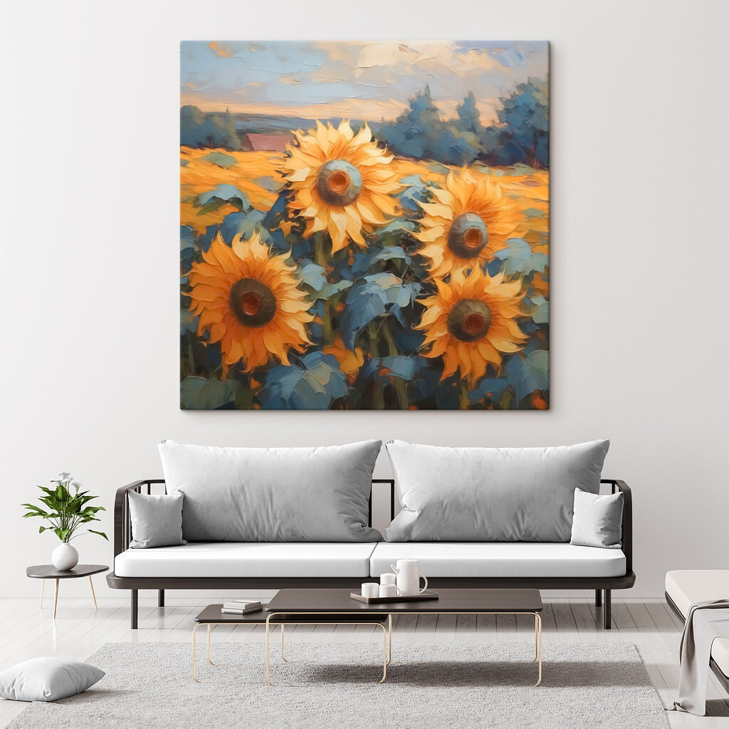 Painting of sunflowers in a field