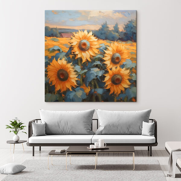 Painting of sunflowers in a field