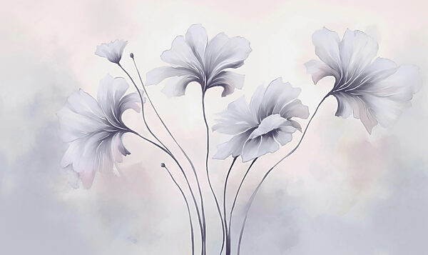 Gemälde von Blumen auf weißem Hintergrund Gemälde von Blumen auf weißem Hintergrund